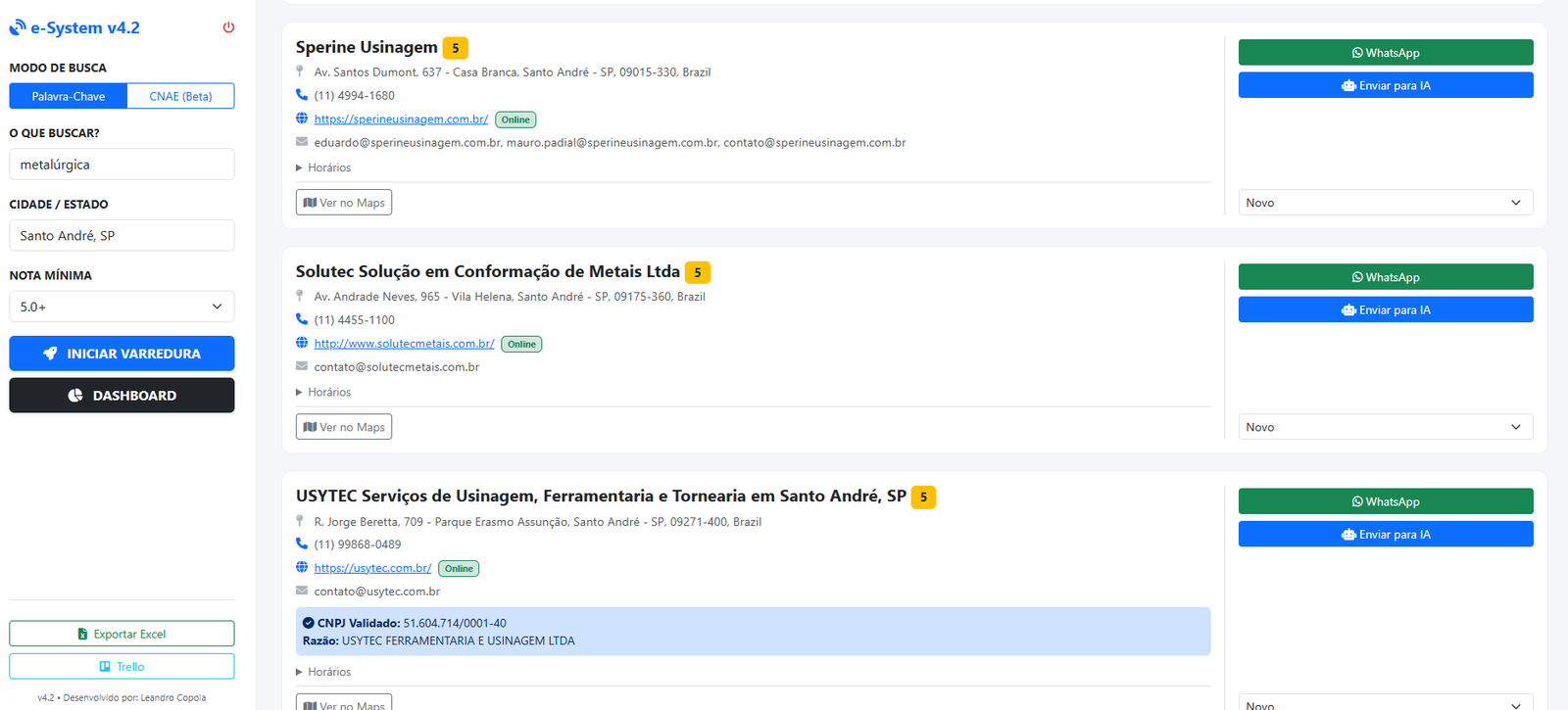 Interface do Radar de Oportunidades